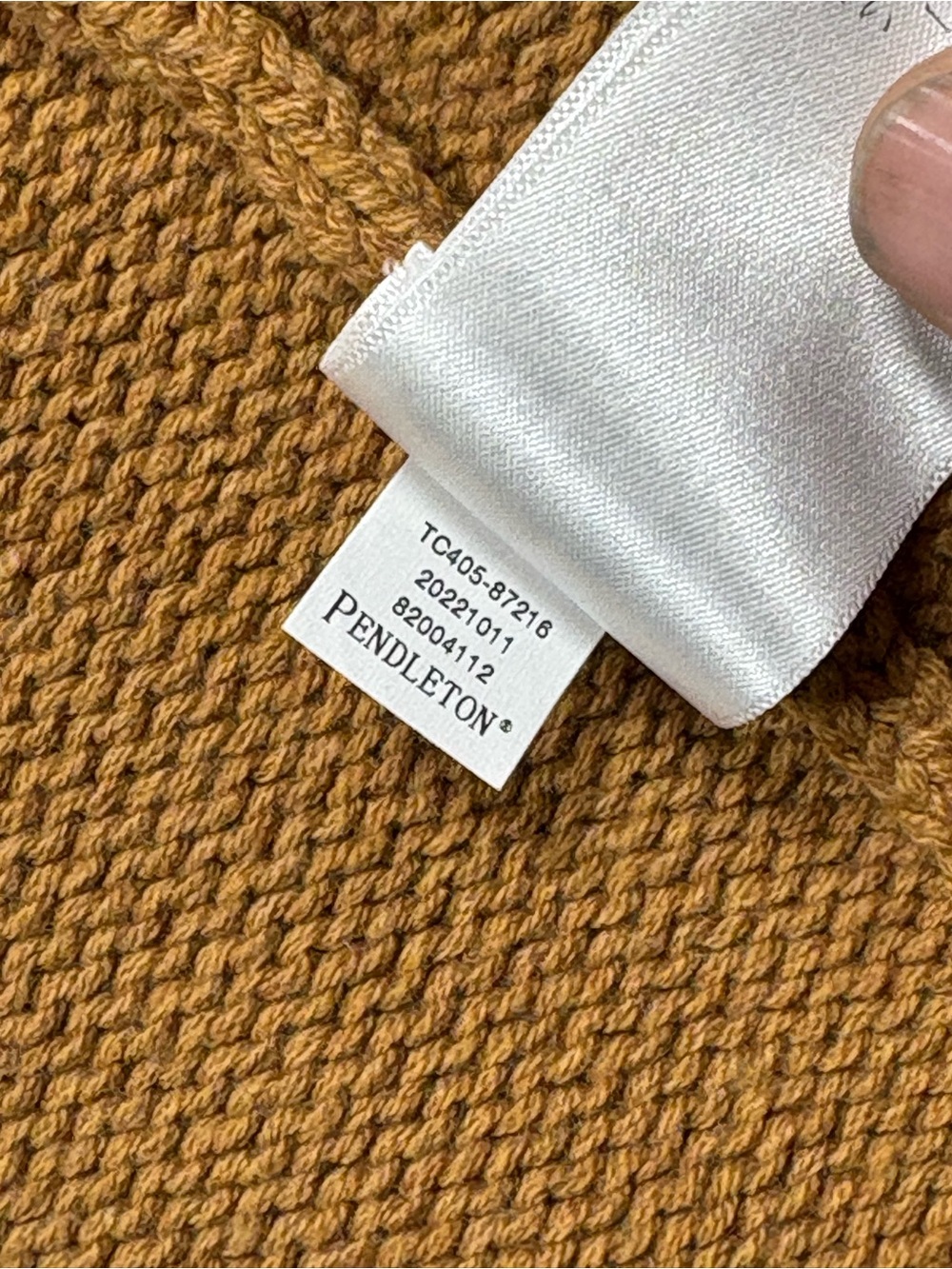 Pendleton Camel Shawl-Collar Cardigan with Red and Teal Stripe Accents - Picture 10 of 12